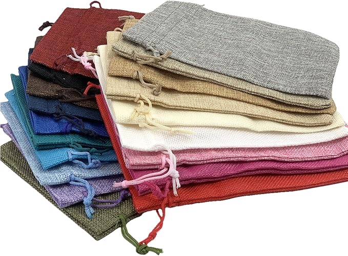Palmhomee Gift Bags, Pack of 20 Burlap Drawstring Linen Jewelry Pouches, Hessian Jute Bags for Birthday, Jewelry, Treats, Party Favors, Art & DIY Craft (6x8 Inch, Mixed Colors)