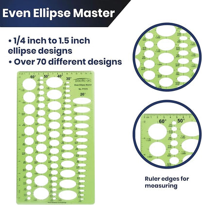 Pacific Arc Even Ellipse Master Template Guide, 79 Ellipses in 5 projections of 20, 30, 40, 50, and 60 Degrees