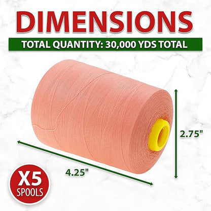 Mandala Crafts 5 Pack of Serger Threads Cones Spools - 20S/2 30000 Yards Polyester Pastel Threads for Sergers Machine and Overlock Quilting Sewing Machine