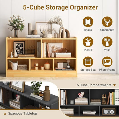 LOKO 2 Tier 5 Cube Bookcase, Open Shelf Storage Cabinet, Wooden Display Cabinet Shelf, Multipurpose Bookshelf for Living Room, Bedroom, Hallway, Home Office, Classroom (Yellow)