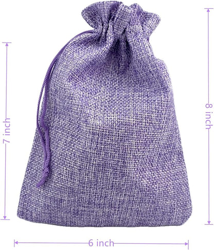 Palmhomee Pack of 25 Burlap Gift Bags with Drawstring Linen Jewelry Pouches Wedding Hessian Jute Bags for Birthday and Treat Pouches Party Wedding Favors Gift (6x8 Inch, Lavender)