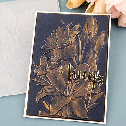 BAOFALI 3D Embossing Folder for Card Making,Lily Flowers Clear Plastic Texture Fades Embossing Folder Template for Scrapbooking and Other Paper Craft Album Stamps DIY Decoration 6.3" L x 4.5" W