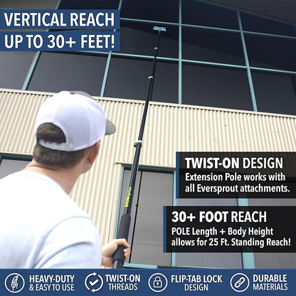 EVERSPROUT 7-to-24 Foot Telescopic Extension Pole (30 Foot Reach) | Heavy-Duty Sturdy Aluminum | Easy Flip-Tab Lock Mechanism | Twist-On Metal Tip Works for Squeegee, Duster, Paint Roller (Pole only)