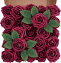 Artificial Flowers Foam Fake Roses 25pcs Dark Red Roses with Stems for Home Decor DIY Wedding Bouquets Party Bridal Shower Centerpieces Faux Flower Arrangements Tables Decorations