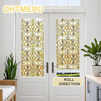 3D Stained Glass Window Privacy Film, Heat Control UV Blocking Static Cling Decorative Window Film for Bathroom,Front Door,Home Non Adhesive,GiltGaze 16.9 x 39.3 inches