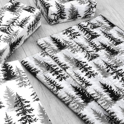 100 Sheets Christmas Tree Tissue Paper, 20x14in Forest Style Wrapping Tissue Watercolor Xmas Tree Art Tissue for Xmas Party Gift Bag Fillers Winter Party Decor (Black)