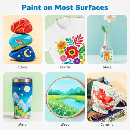 120 Colors Acrylic Paint Markers, Dual-Color Acrylic Paint Pens with 60 Brush Tips for Fabric Rock Wood Glass Paper DIY for Painting, Quick Drying, School Art Supplies for Adults Kids Drawing