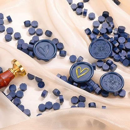 Yoption 360Pcs Navy Blue Sealing Wax Beads with 2 Spoons and 4 Tea Candles for Wax Seal Stamps, Cards, Wedding Invitations, Wine Packaging, Gift Wrap, Envelopes