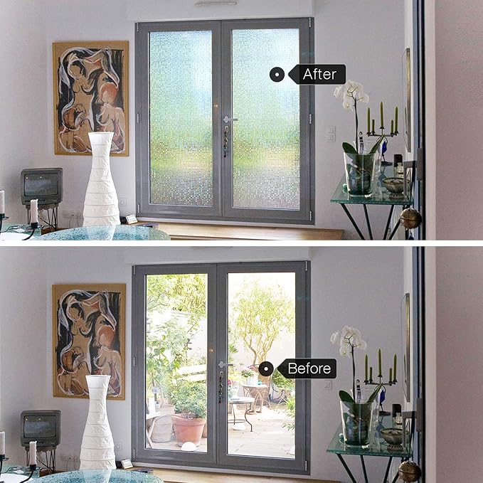 HIDBEA 3D Window Privacy Film - Rainbow Decorative Clings, Heat Control Vinyl Glass Tint, Mosaic Patterns - 17.5 x 78.7 Inches