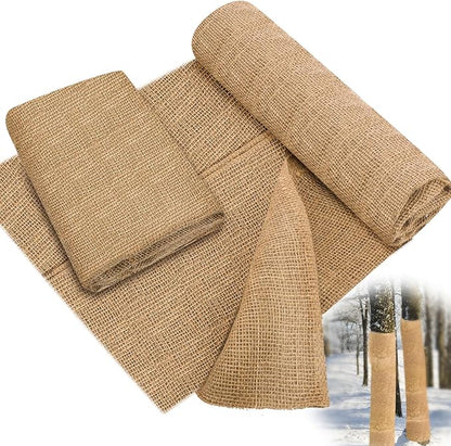 Buryeah 60 Inch x 50 ft Burlap Fabrics Roll Natural Jute Burlap Garden Tree Wrap Outdoor Weed Barrier DIY Fall Halloween Craft Winter Frost Plant Landscape Blankets Cloth for Plant Gardening Shrubs