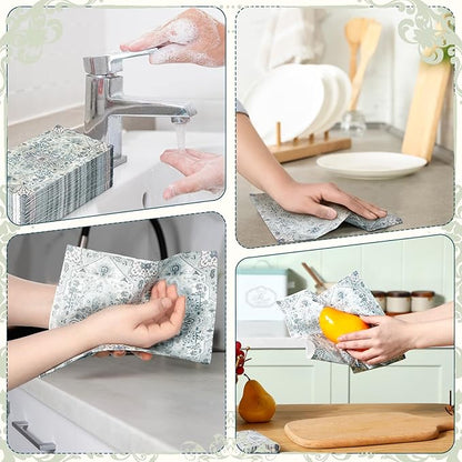 Yeaqee 100 Pcs Vintage Boho Napkins Paper Guest Towels 2 Ply Decoupage Napkins Disposable Decorative Hand Towel for Bathroom Kitchen Fall Wedding Party Dinner(Blue and Grey)
