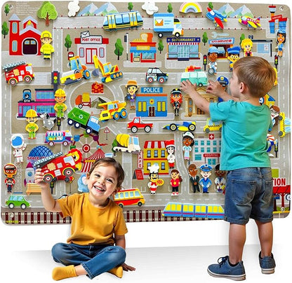 QUOKKA City Felt Board for Kids 3-5 Years Old - Social Emotional Preschool Learning Activities for Ages 3-5 - Educational Flannel Toy Speech Therapy Gift