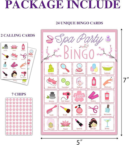 Spa Bingo Game, Sleep Over Party Games Bingo Cards for Adults, Slumber Party Games, Birthday Bingo, Spa Party Favors Supplies Decorations, 24 Players Bingo Game (B05)