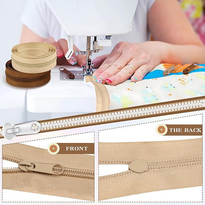 DOITEM 22.2 Yards/ 20 m 10 Pcs Assorted Colors #5 Nylon Coil Zippers, Sewing Zippers Endless Zips with 40 Pieces Zipper Sliders for DIY Sewing Tailor Craft Supplies