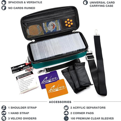 Quiver Time Teal Bolt Card Carrying Case fits Pokemon Cards and other TCG Games - Storage Bag for Playing/Trading Cards and Deck Box (Straps, Dividers & 100 Apollo Card Sleeves)