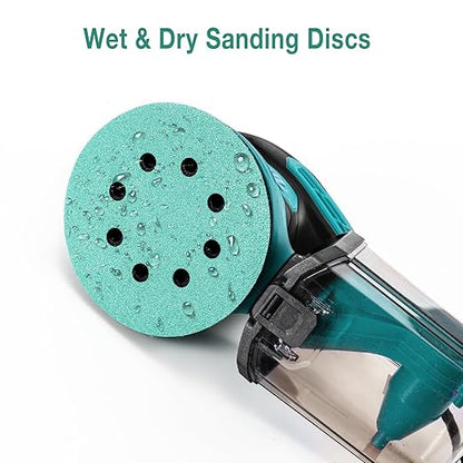 5-Inch 8-Hole Wet Dry Sanding Discs 220 Grit, Polyester Film Backed Heavy-Duty Hook and Loop Sandpaper for Random Orbital Sander, 50-Pack