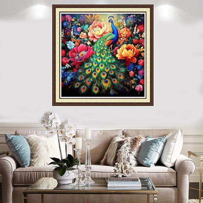 Findvoor Counted Cross Stitch Kits for Adults Full Range of Cross Stitching Embroidery Unprinted Pattern for Beginners, 11CT Needlepoint Kit Patterns Embroidery Kits-Colorful Peacock Flower 18x18 inch