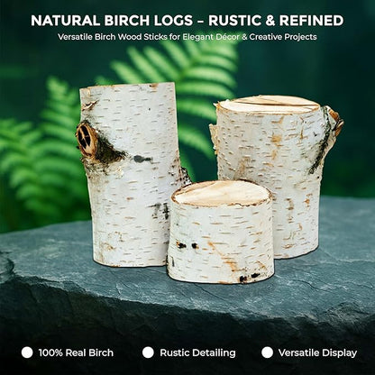 17 Inch Natural Birch Logs - Decorative Dried Birch Wood Logs for Fireplace, Wedding Centerpieces - Unfinished Wood DIY Crafts, & Home Décor - Birch Log Bundle for Indoor Display (8 PCS) (1"-2.5" DIA)