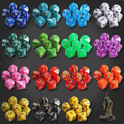 QMay DND Dice Set 15 X 7 Polyhedral Dice (105pcs) with 1 Large Flannel Bag, D&D Dice (D4 D6 D8 D10 D% D12 D20) for Dungeons and Dragons RPG MTG Table Games