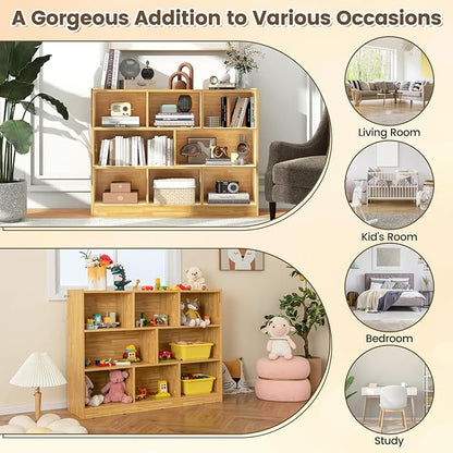 KOTEK Toy Storage Organizer, 8 Cubby Kids Bookshelf, Wooden 4-Tier Bookcase Storage Cabinet, Open Display Book Shelf for Daycare, Nursery, School Classroom, Living Room & Bedroom (Burlywood, 8 Cubes)