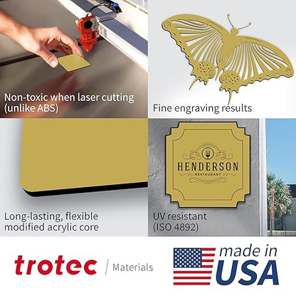Trotec TroLase Lights | 24"x12"x1/250"(0.1mm thick) | Adhesive-Backed Flexible Laser Engraving Sheet/Film for Decal & Label | Double Color Plastic Sheet for Engraving | Smooth Gold/Black | 10pcs