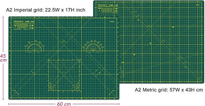 Self Healing Cutting Mat A2 18"x24" – Double Sided 5-Ply Craft Mat for Sewing, Quilting, Fabric, Scrapbooking – Green/Green