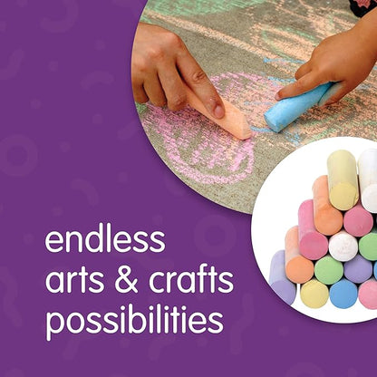 Colorations Washable Sidewalk Chalk in Storage Bucket, 20 Pieces, 8 Assorted Colors, Driveway Chalk for Kids, Oudoor Chalk, Kids Dustless Chalk, Homeschool, Home School Use