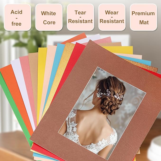 uxcell 10Pcs Picture Mats, 8 x 10 Mat Board Center for 5 x 7 Pictures Acid Free White Core Bevel Cut Frame Mattes for Display Art Measuring, Cream