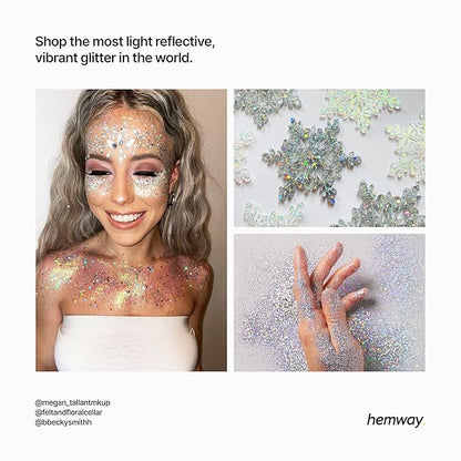 Hemway Polyurethane & Epoxy Resin Glitter 100g / 3.5oz Metallic Crystal Flake Additive for Flooring Jewelry Tumblers Glass Pigment - Chunky (1/40" 0.025" 0.6mm) - Silver