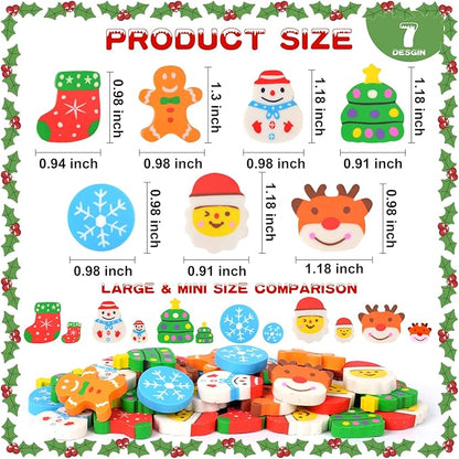 42 pcs Christmas Erasers for Kids Bulk Large Cute Snowflake Christmas Tree Pencils Erasers Novelty Desk Pets for Xmas Classroom Rewards Winter Kids Prizes Party Favors Goodie Bag Stuffers