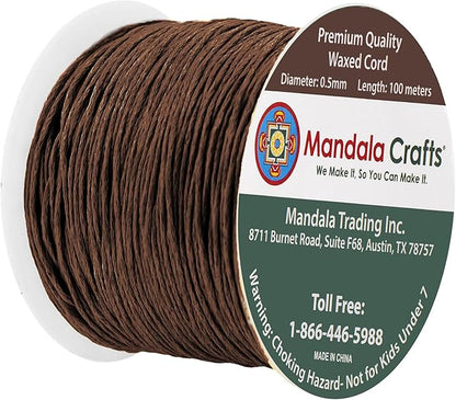 Mandala Crafts 0.5mm 109 Yards Dark Brown Cotton Waxed Cord for Jewelry Making Bracelet Cord Waxed String - Beading String Thread Jewelry Cords for Necklaces String