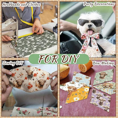 Ganeen 60 Pcs 10 x 10 Inch Highland Cow Quilting Fabric Squares Vintage Highland Cow Fat Patchwork Precut Strips Retro Multicolor Fabric Bundles for Holiday DIY Craft Sewing Quilt Material Handmade