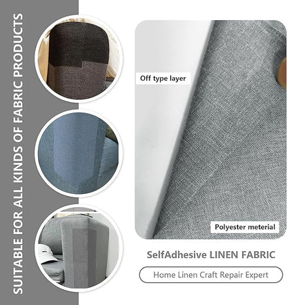 Fabric Repair Patches, Linen Repair Tape Self-Adhesive Fabric Patches Durable, DIY Large Linen Tape for Sofa, Couches, Furniture, Chair, Clothing （3.5X79 Inch, Grey）
