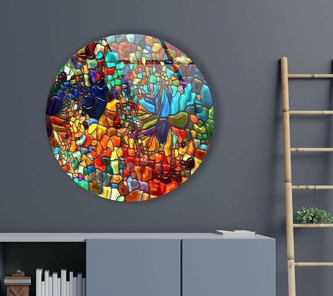 My Photostation.com 20''(50cm) Diameter Red Mosaic Round Glass Wall Art Tempered Glass Printing Wall Decor Large Wall Art Wall Hangings