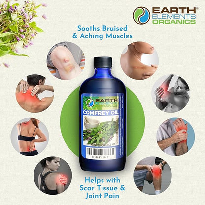 Comfrey Oil Raw with Sunflower Oil, Infused, Pressed Herbal Remedy, Support for Bruises, Sore Muscles, and Healthy Skin, Organic Skincare for All Skin Types - 4 fl oz
