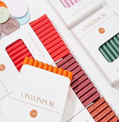 Red Gold Wax Seal Sticks, ONWINPOR 20pcs Waxs Sealing Sticks for 0.28'' Glue Gun, Waxing Seal Stamp, Wedding Invitations, Envelope, Christmas Gift Ideas (Red Gold)