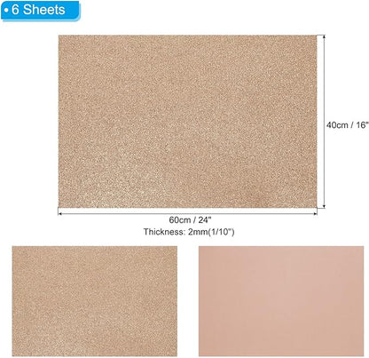 PATIKIL 2mm(1/10") Thick Non Adhesive Glitter Foam Sheet 16x24inch(40x60cm) Brown, EVA Shiny Foam Board for Craft, 6 Pcs