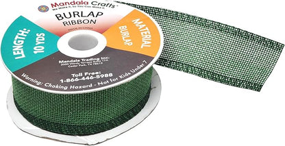 Mandala Crafts Green Burlap Ribbon 1.5 Inches Wide Jute Ribbons for Crafts - 20 Yds Roll Rustic Burlap Wrap Trim Ribbons for Wreaths Bows Wedding Party Decoration