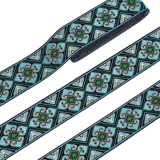 PH PandaHall 7 Yards Jacquard Ribbon Trim 2 Inch Boho Embroidered Woven Lace Ribbon Fabric Vintage Flowers Straps Fabric Bias Tape for Bohemian Persian Clothes Bag Holiday Christmas Decor Gift Wrap