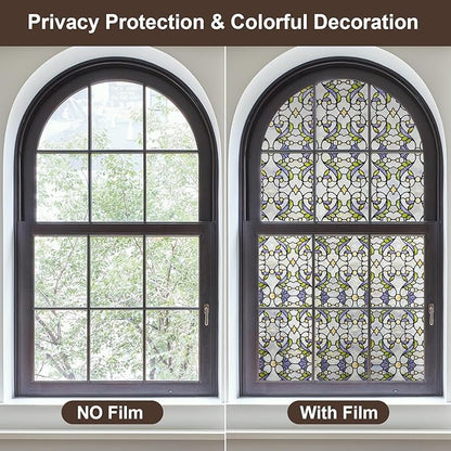 3D Stained Glass Window Film, Decorative Window Privacy Film for Bathroom,Front Door,Home, Sun Blocking Heat Control,Static Cling, Genes 23.6inch x 35.4inch