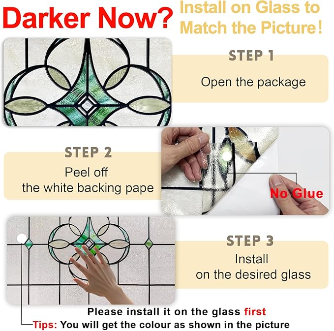 3D Stained Glass Window Privacy Film, Heat Control UV Blocking Static Cling Decorative Window Film for Bathroom,Front Door,Home Non Adhesive,35.4 x 78.7 inches Verdant Whispers