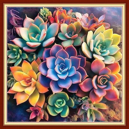 Joyhoor Cross Stitch Kits for Beginners Stamped Cross-Stitch Supplies Needlework preprint Embroidery Kits for Adults DIY Needlepoint Kits Embroidery Patterns 11CT-Colorful succulent plants 18x18 inchs