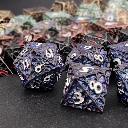 Haxtec Metal DND Dice Set Polyhedral D&D Dice Compatible with Dungeons and Dragons Gift TTRPG Black Blue Glitter Metal Dice