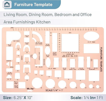 Mr. Pen- House Plan, Interior Design and Furniture Templates, Drafting Tools and Ruler Shapes for Architecture - Set of 3