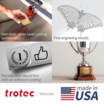 Trotec TroLase Lights | 24"x12"x1/250"(0.1mm thick) | Adhesive-Backed Flexible Laser Engraving Sheet/Film for Decal & Label | Double Color Plastic Sheet for Engraving | Brushed Silver/Black | 10pcs