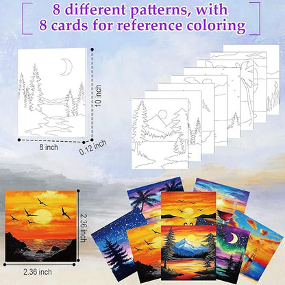 Cholemy 36 Pcs Paint and Sip Kit for Adults 8''x10'' Pre Drawn Canvas for Painting DIY Afro Acrylic Painting Kit Wood Easel Brushes Date Night Bulk for Christmas Party Gifts(Sunset)