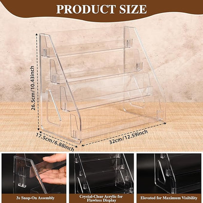 2 Pack Elevated 4 Tier Clear Acrylic Card Display Stand for Trading Cards, Sports Cards, Greeting Cards, Stickers – Slanted Holder for PSA Slabs, Vendors, Collectors & Retail (4 Tier 2 Pack)