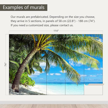 AFZEVEB-Beach Wall Mural Tropical Palm Tree Landscape Wallpaper for Bedroom 114"x74"(Not Peel and Stick)