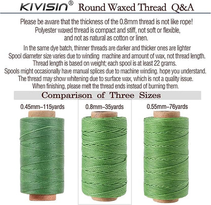 12 Colored Round Waxed Thread 0.8mm, 35 Yards per Spool, 3 Ply Polyester Wax Cord Strings for Hand Sewing, Beading, Bookbinding, Basket Weaving, Micro Macrame Bracelets and Jewelry Making