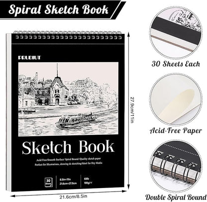 4 Pack Sketch Book, 8.5 x 11Inch Sketchbook, 68lb/100gsm Top Spiral Bound Sketch Pad, Acid Free Art Supplies Drawing Painting Sketching Paper for Teens Adults Artists (30 Sheets Each)